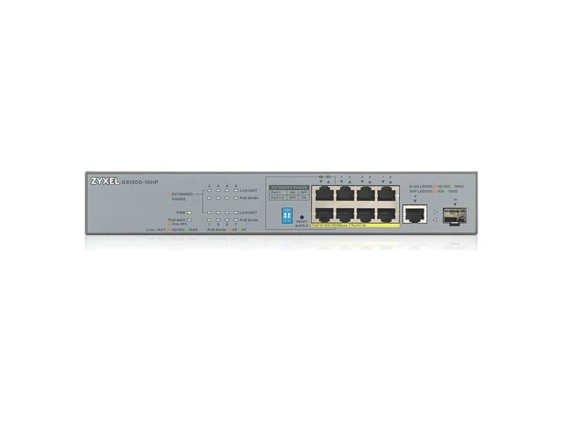 GS1300-10HP-EU0101F Коммутатор Zyxel GS1300-10HP-EU0101F 9G 1SFP 8PoE+ 130W неуправляемый 1
