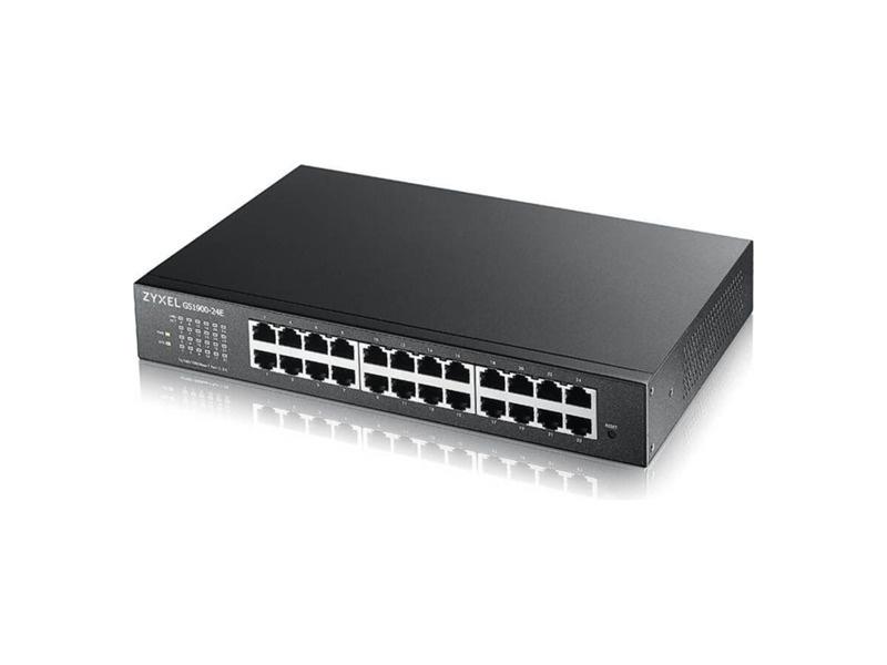 GS1900-24E-EU0102F  Коммутатор Zyxel GS1900-24E, Smart L2 switch rack 19 '', 24xGE, desktop, silent