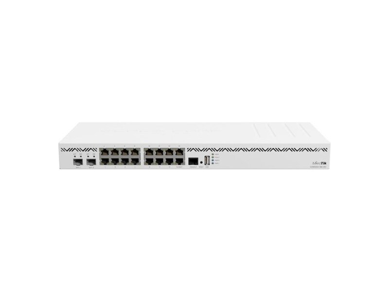 CCR2004-16G-2S  Маршрутизатор Mikrotik CCR2004-16G-2S+ Cloud Core Router 2004-16G-2S+ with Annapurna Labs Alpine v2 CPU with 4x ARMv8-A Cortex-A57 cores running at 1.7GHz, 4GB of DDR4 RAM, 128MB NAND storage, 16 x Gbit LAN, 2x SFP+ ports, 1U rackmount case, Dual PSU, Rou